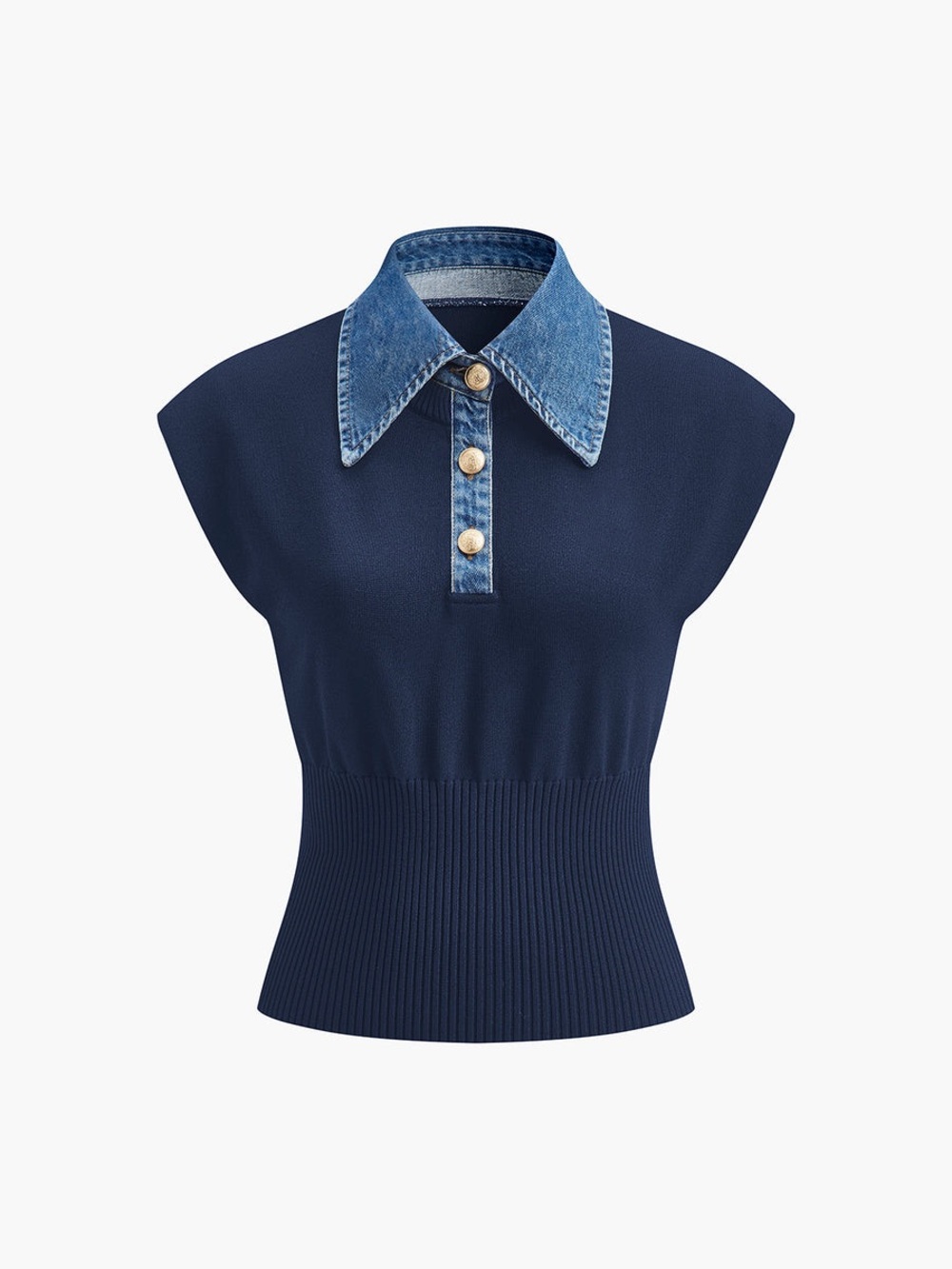 Commense Navy Knit Tank with Denim Collar